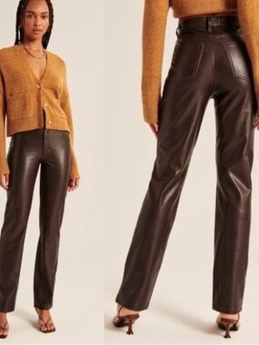 Abercrombie & Fitch The 90's Straight Ultra High Rise Faux
Leather Pants Brown